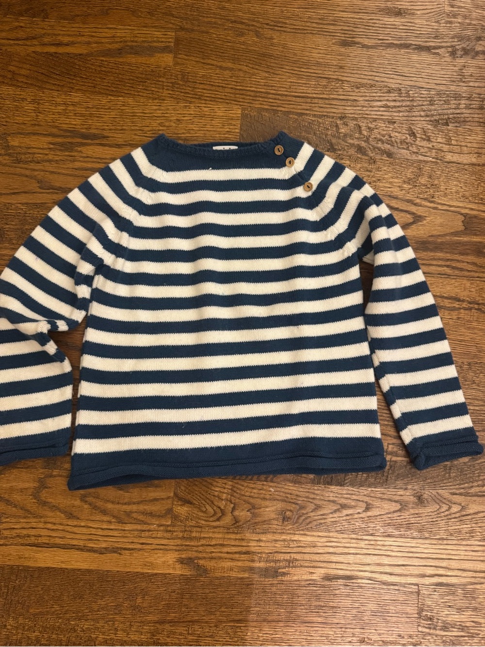 Kids Navy and White Striped Knit Sweater with Shoulder Buttons